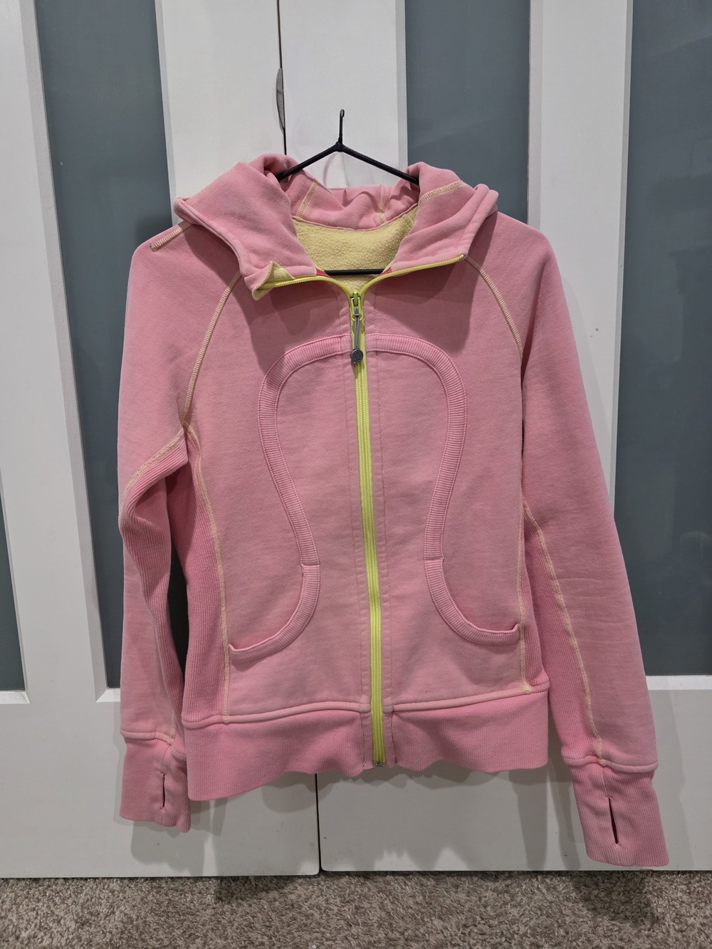 Lululemon Pink Scubba Hoodie with Yellow Trim
